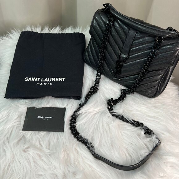 2017 PreOwned Saint Laurent College Medium YSL Shoulder Bag Quilted Leather - Picture 9 of 11